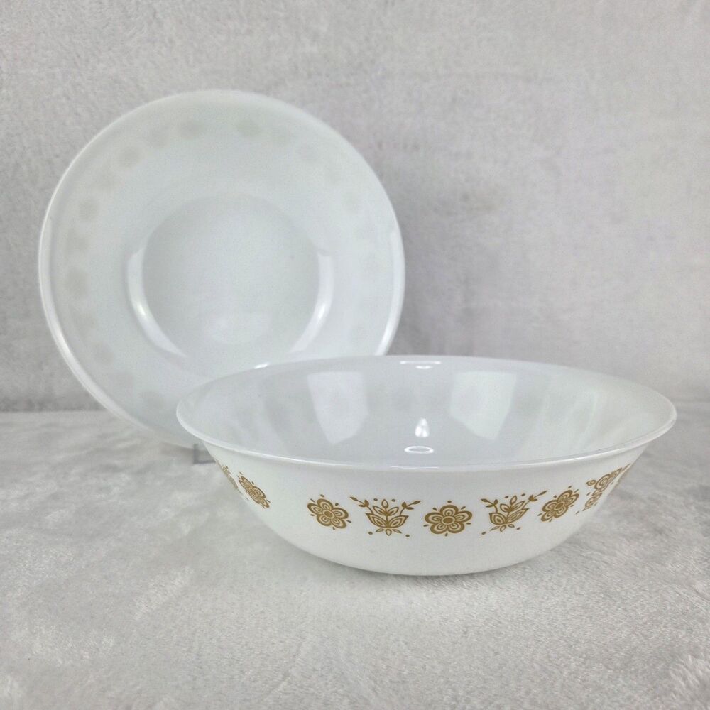 Vintage Corelle by Corning Butterfly Gold Set of 2 Large Serving Bowls 8.5”